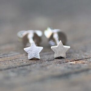 New Handcrafted Tiny Star Earrings Sterling Silver 925, Small Studs